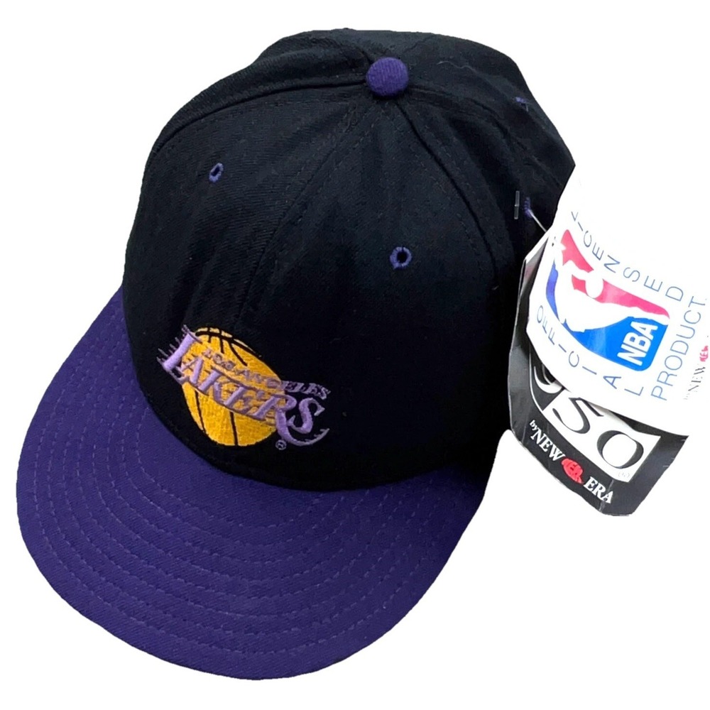 Vintage Los Angeles Lakers Hat Cap Fitted 7 3/8 Wool Black Dome 90s Pro Model LA